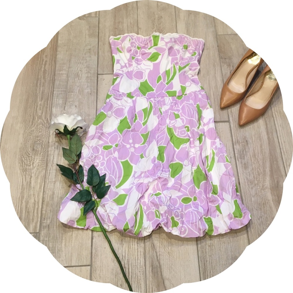 Strapless Purple Floral Bubble Dress